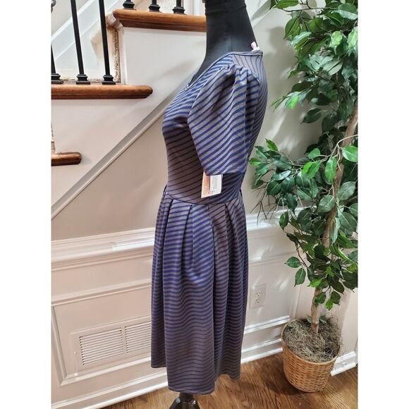 Lula Roe Women Blue & Gray Polyester Round Neck Short Sleeve Knee Length Dress S - Picture 6 of 12